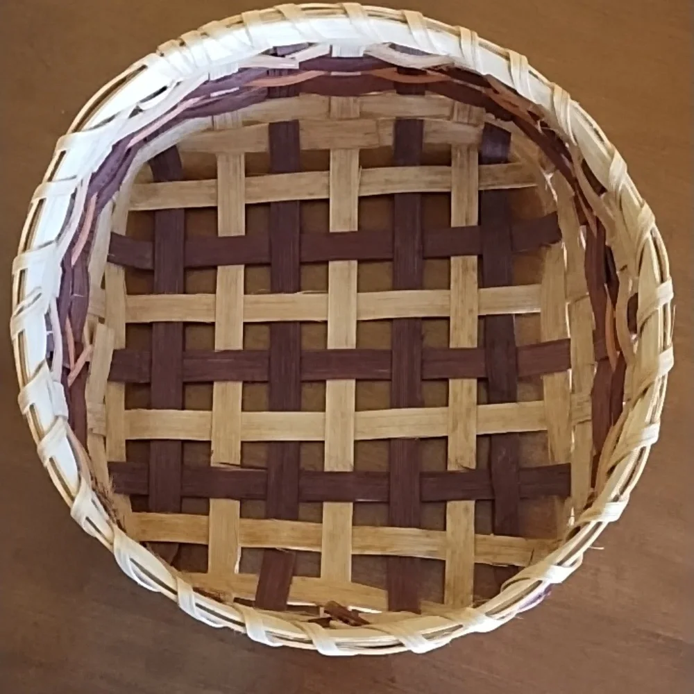 Hand Crafted Loosely Woven Bamboo Basket Round 8x8x4 Inches Boho Storage
